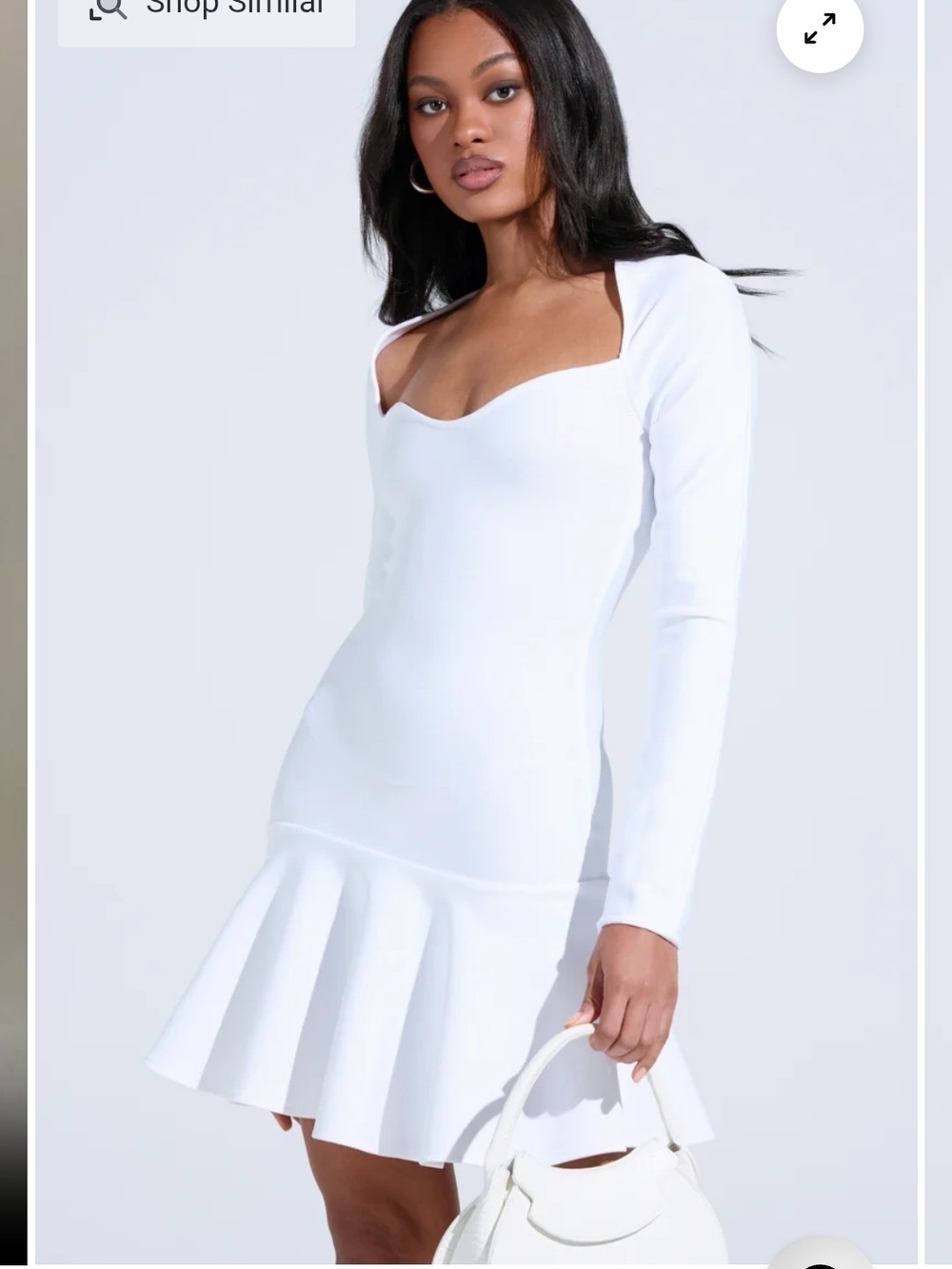 NWT AKIRA White Sweetheart Neckline Long-Sleeve Mini Dress with Flounce Hem